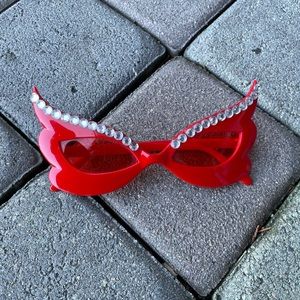Red Winged Sun Glasses with Crystal Trim